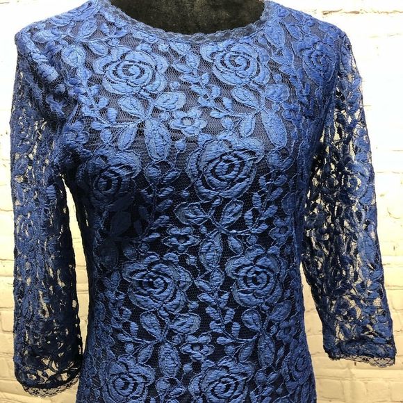 Stretch Lace  Body-Con Evening Dress Royal Blue - Picture 6 of 10